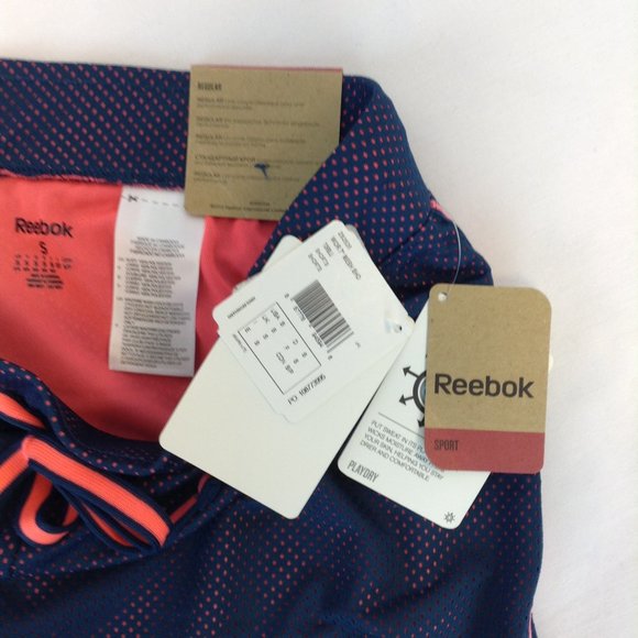Reebok Playdry 7" Mesh Running Shorts Womens Size Small Navy Blue/Pink NWT - Picture 5 of 9